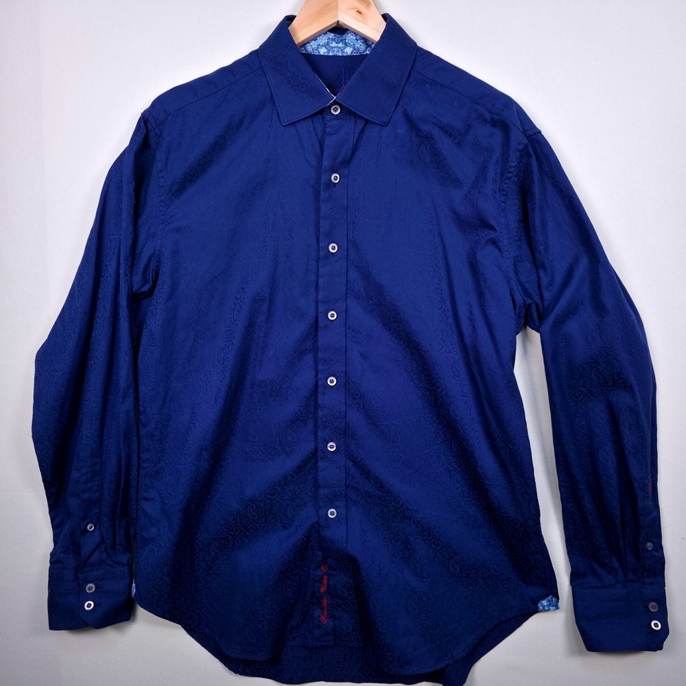 Robert Graham Paisley Jacquard Button Down Men L Blue Contrast Trim Long Sleeve - Picture 2 of 9